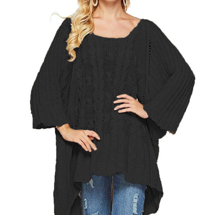 Ladies oversized knitted poncho with trendy structured pattern Lune London