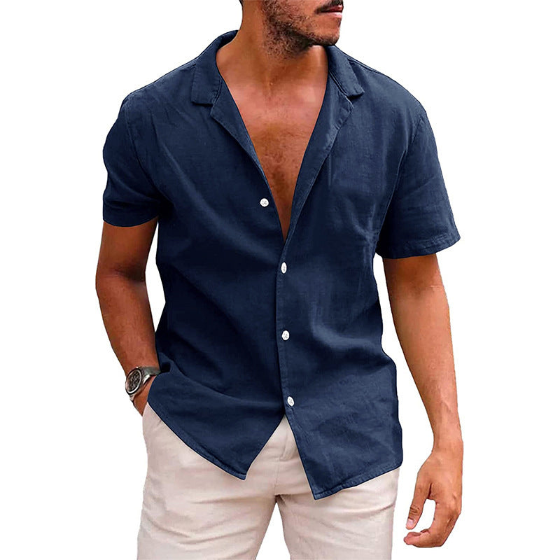 Casual linen shirt for men with stand collar and button placket Lune London