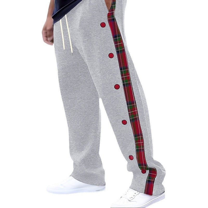 Lune London men's casual sports pants with side buttons and plaid pattern