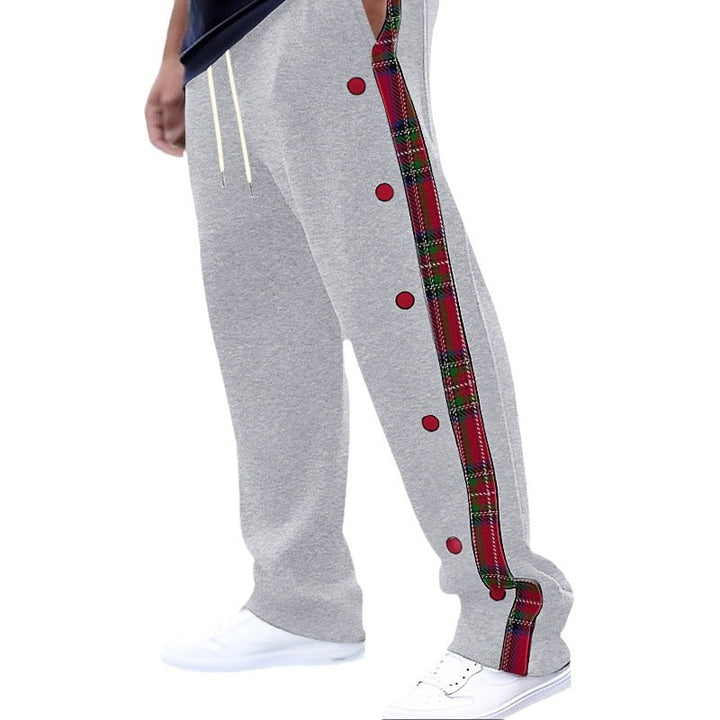 Lune London men's casual sports pants with side buttons and plaid pattern