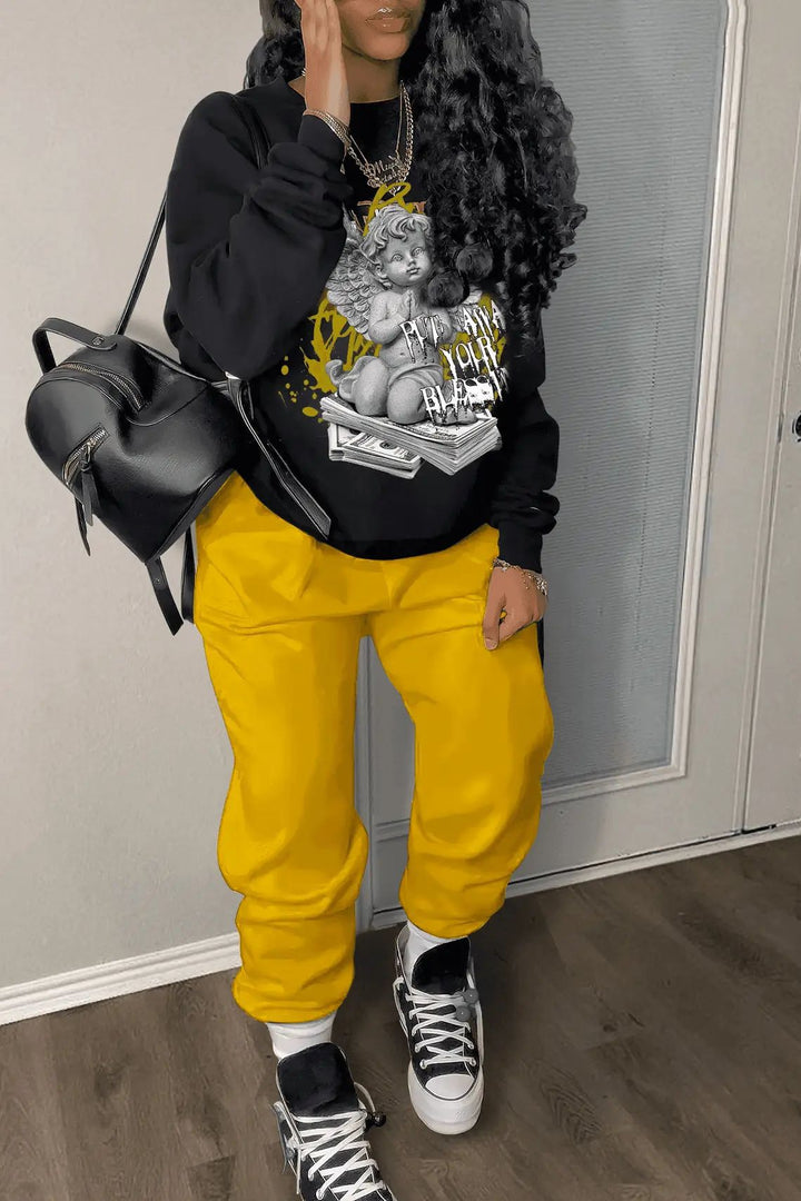 Women's hoodie and jogger set with creative angel pattern Lune London