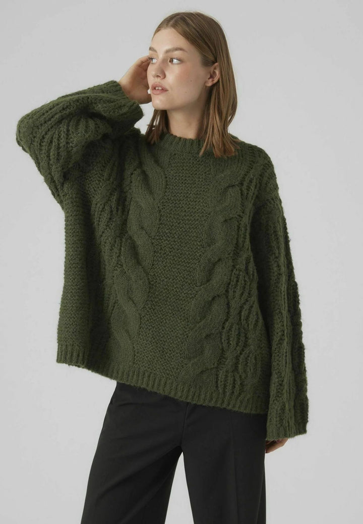 Oversized chunky knit sweater for women with an artistic braided pattern Lune London