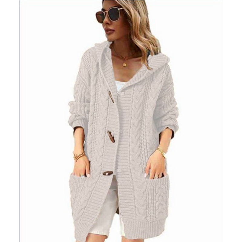 Ladies Large knit cardigan with hood and large pockets Lune London