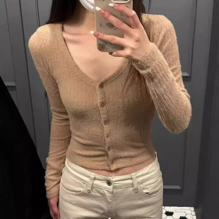 Femme cardigan à la mode avec col en V et fermeture par boutons Chic & Stil