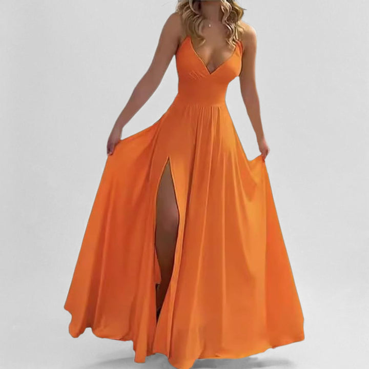 Robe maxi fluide pour femmes avec décolleté en V profond et fente haute Chic & Stil