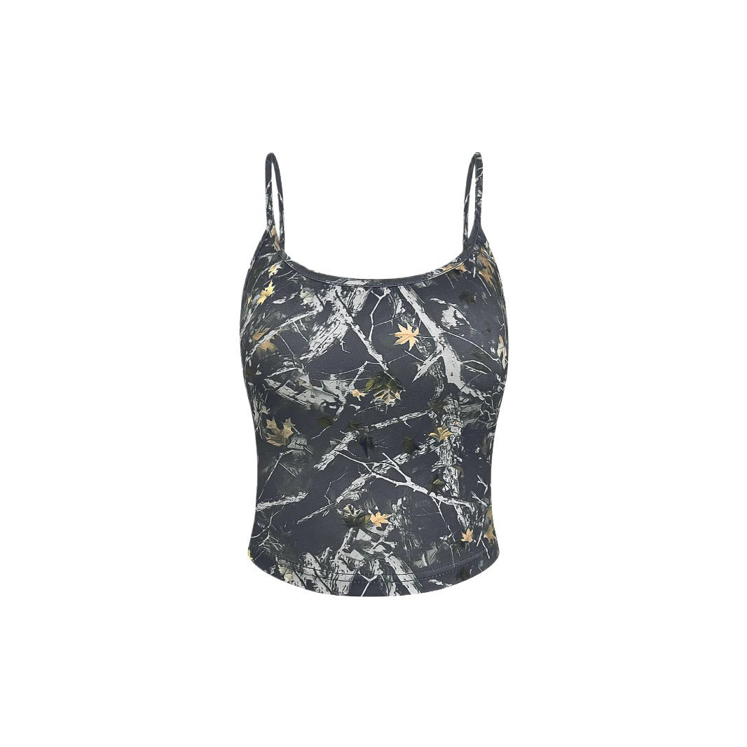 Women’s Crop Top with trendy camouflage pattern and thin spaghetti straps Lune London