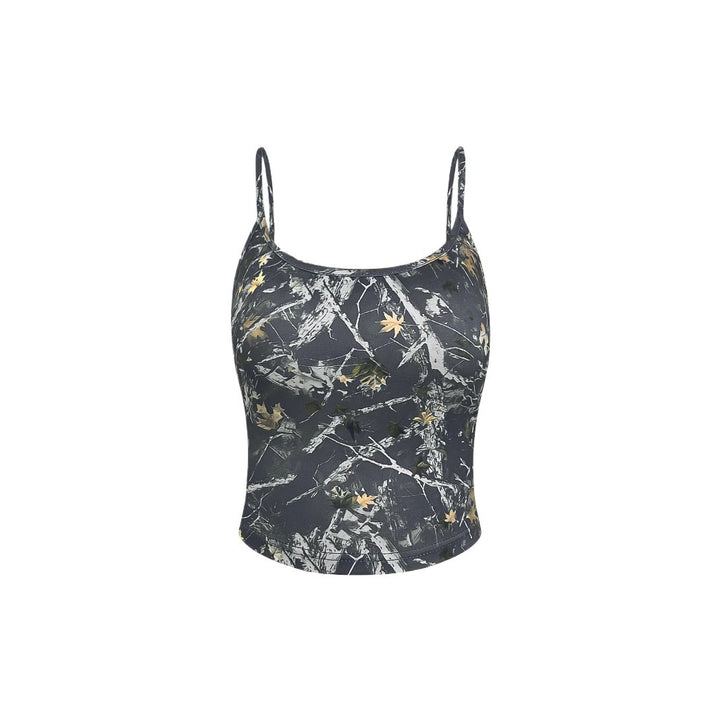 Women’s Crop Top with trendy camouflage pattern and thin spaghetti straps Lune London