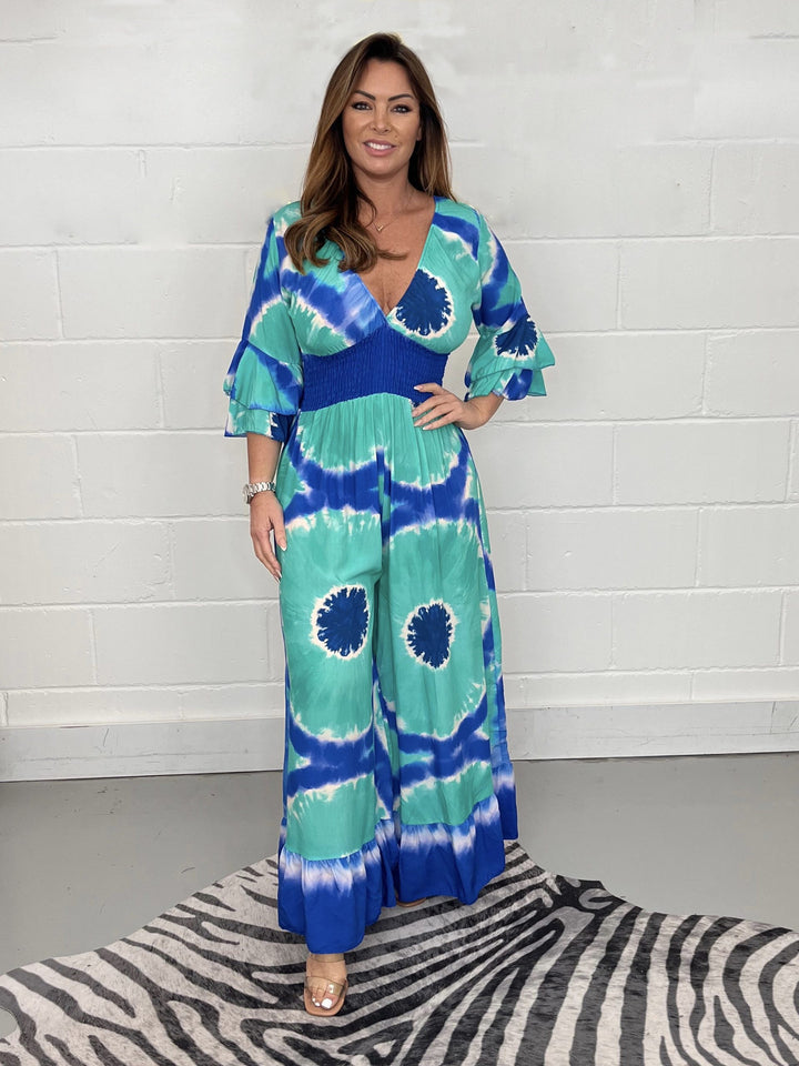 Ladies Elegant Maxi Dress with Floral Pattern and Deep V Neck Lune London