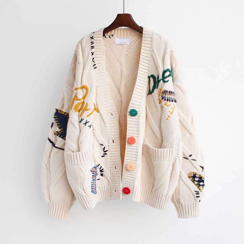 Lune London | Ladies Padded Knit Cardigan with Colorful Buttons and Unique Design