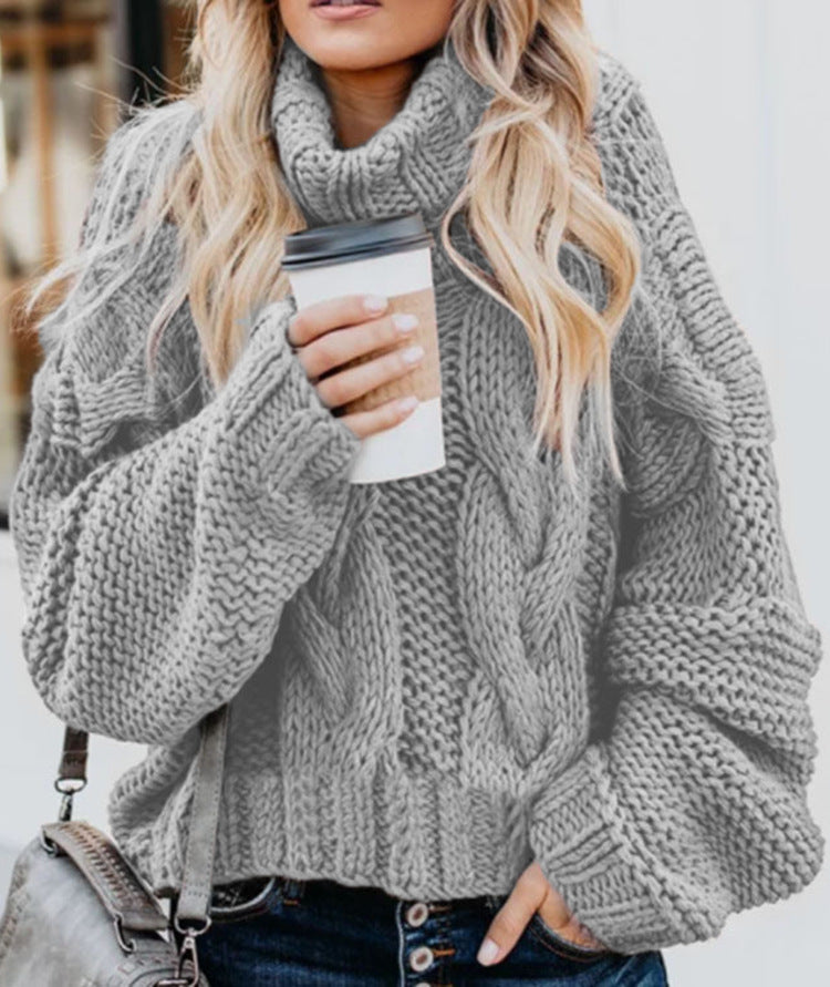 Thick knit pullover for women with high collar and twisted pattern Lune London
