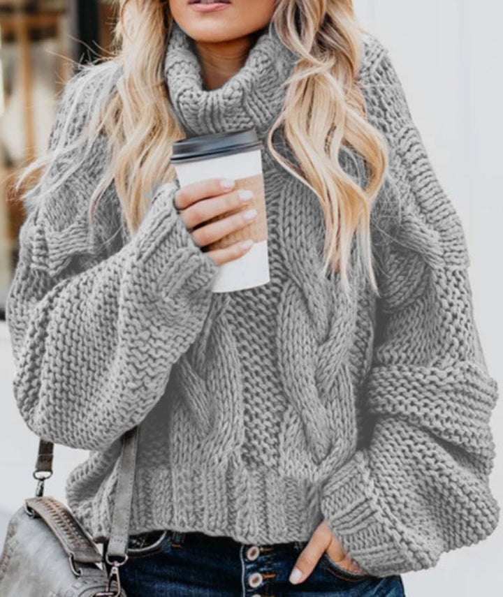 Thick knit pullover for women with high collar and twisted pattern Lune London