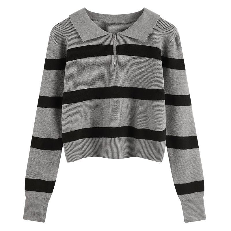 Pull en tricot pour femmes avec zip et motif à rayures Chic & Stil
