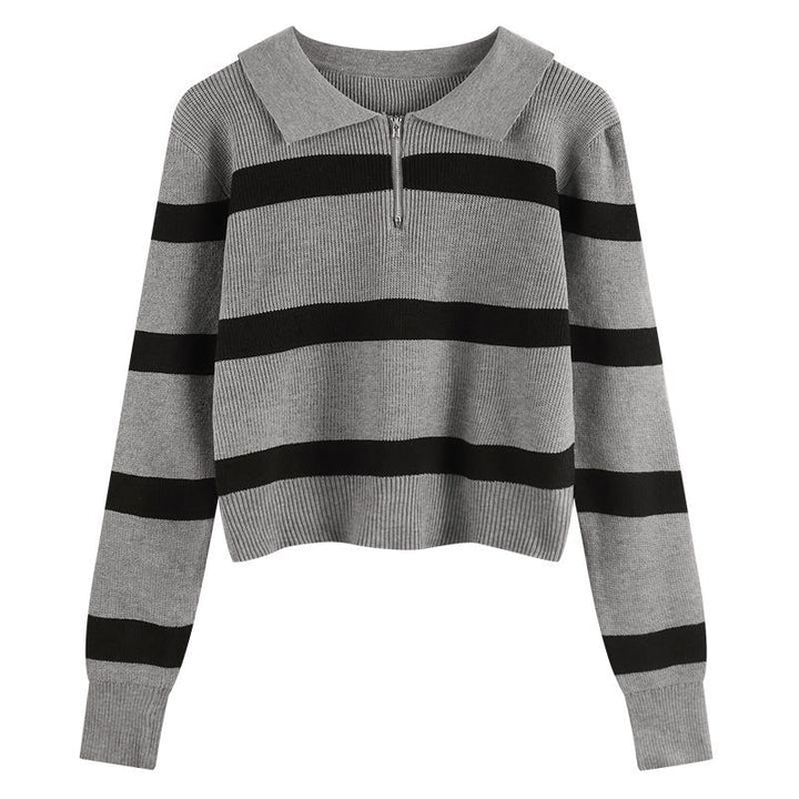 Pull en tricot pour femmes avec zip et motif à rayures Chic & Stil