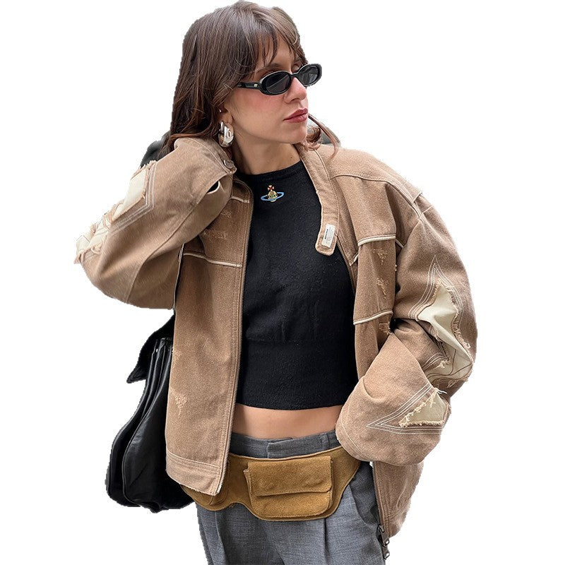 Women's jacket in a vintage style with decorative seams and a worn effect Lune London