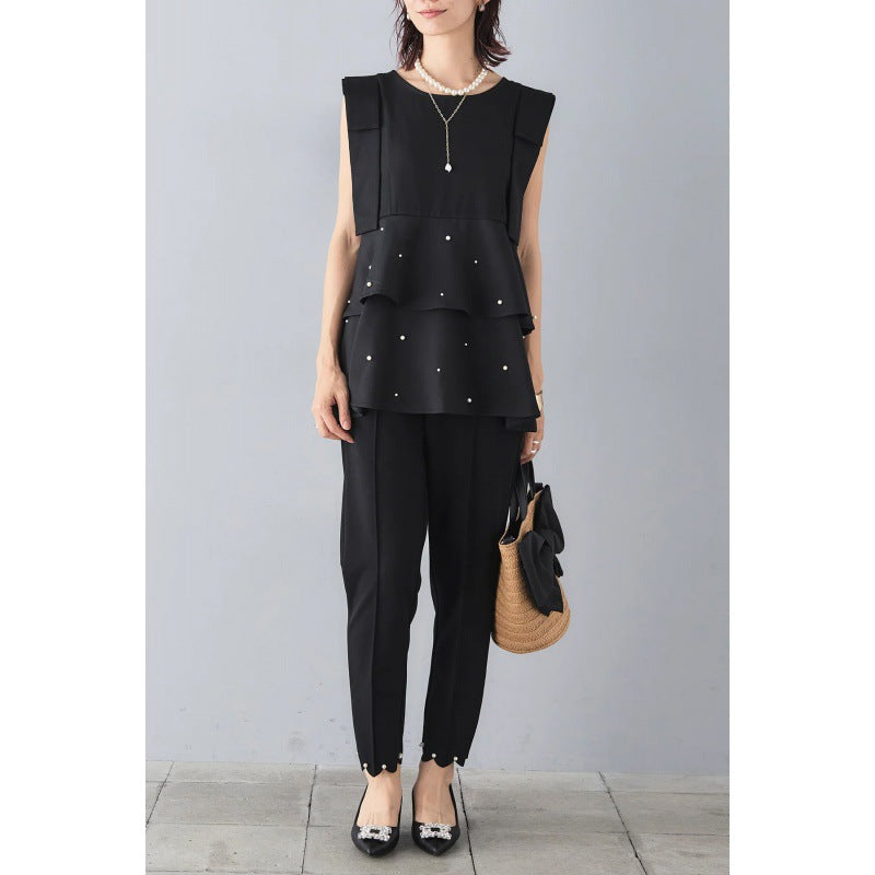 Women Elegant layered top with pearl accents Lune London