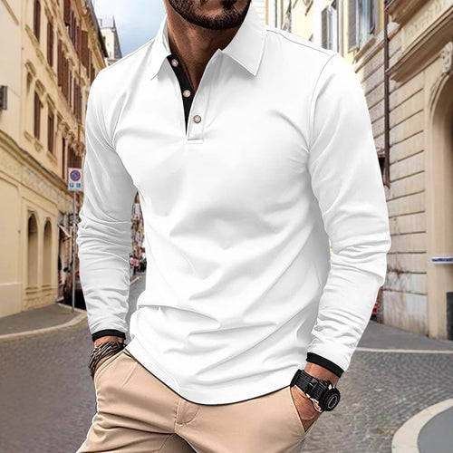 Men's Long Sleeve Polo Shirt with Stylish Collar and Elegant Button Details Lune London