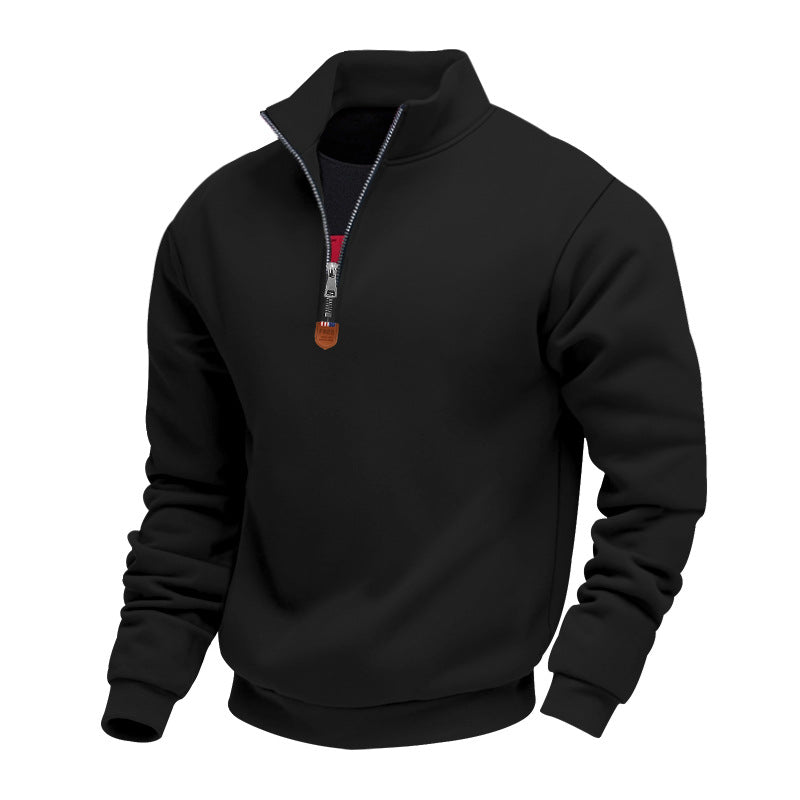 Sporty men's sweater with half-zip closure and trendy high collar Lune London