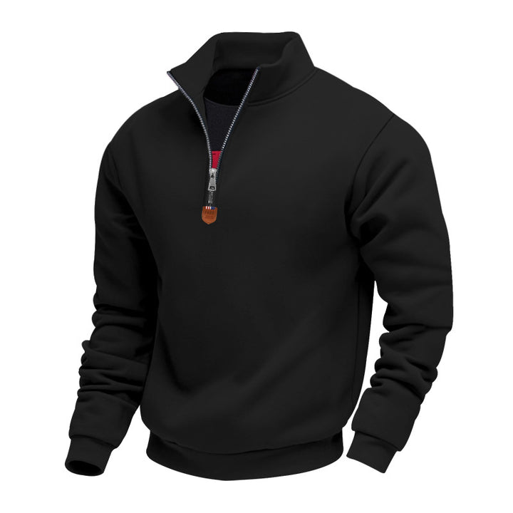 Sporty men's sweater with half-zip closure and trendy high collar Lune London