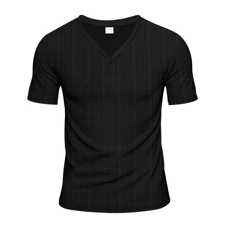 Men's short sleeve Henley t-shirt with geometric structure design and trendy V-neck Lune London
