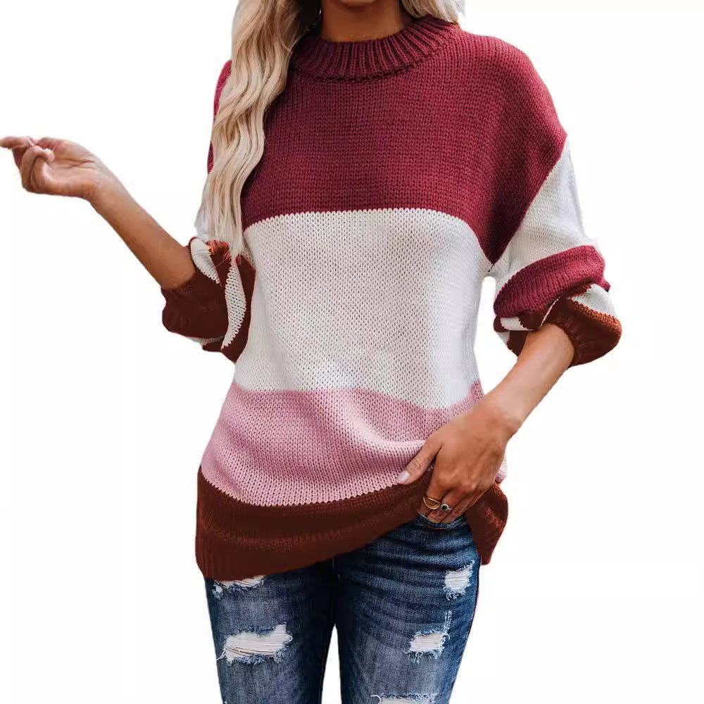 Casual knit sweater for women with a trendy color block design Lune London
