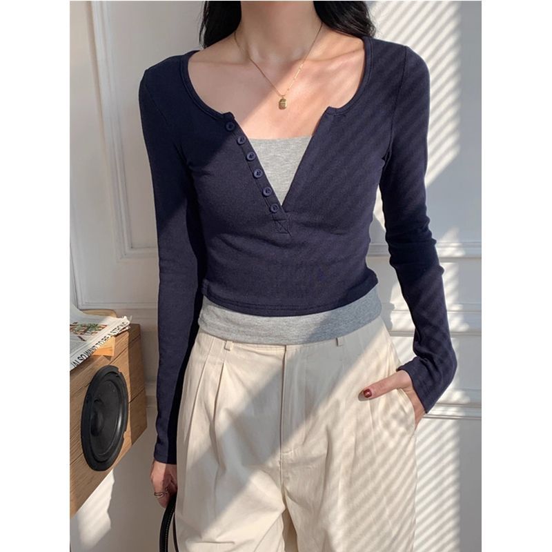 Women's long-sleeved cotton shirt with button placket Chic & Stil