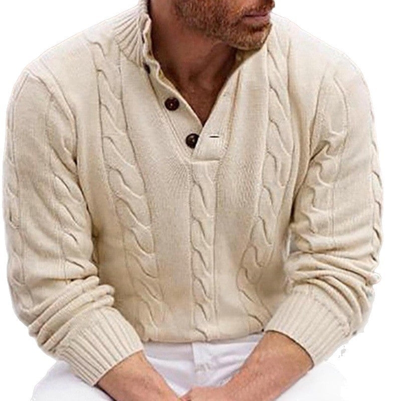 Men's knitted pullover with a modern weave pattern and a practical high collar Lune London