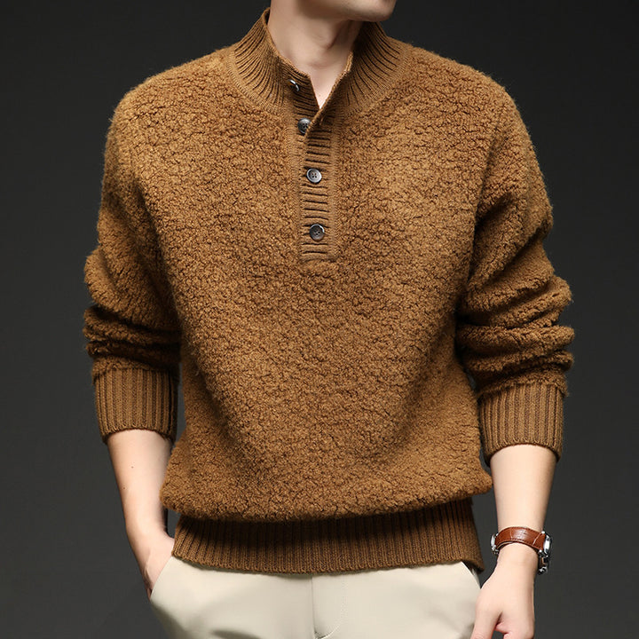 Men's sweater with textured surface and practical button closure Lune London