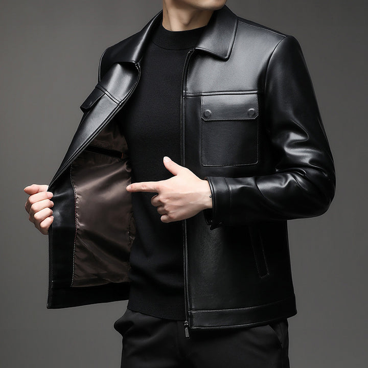 Modern synthetic leather jacket for men with practical pockets Lune London