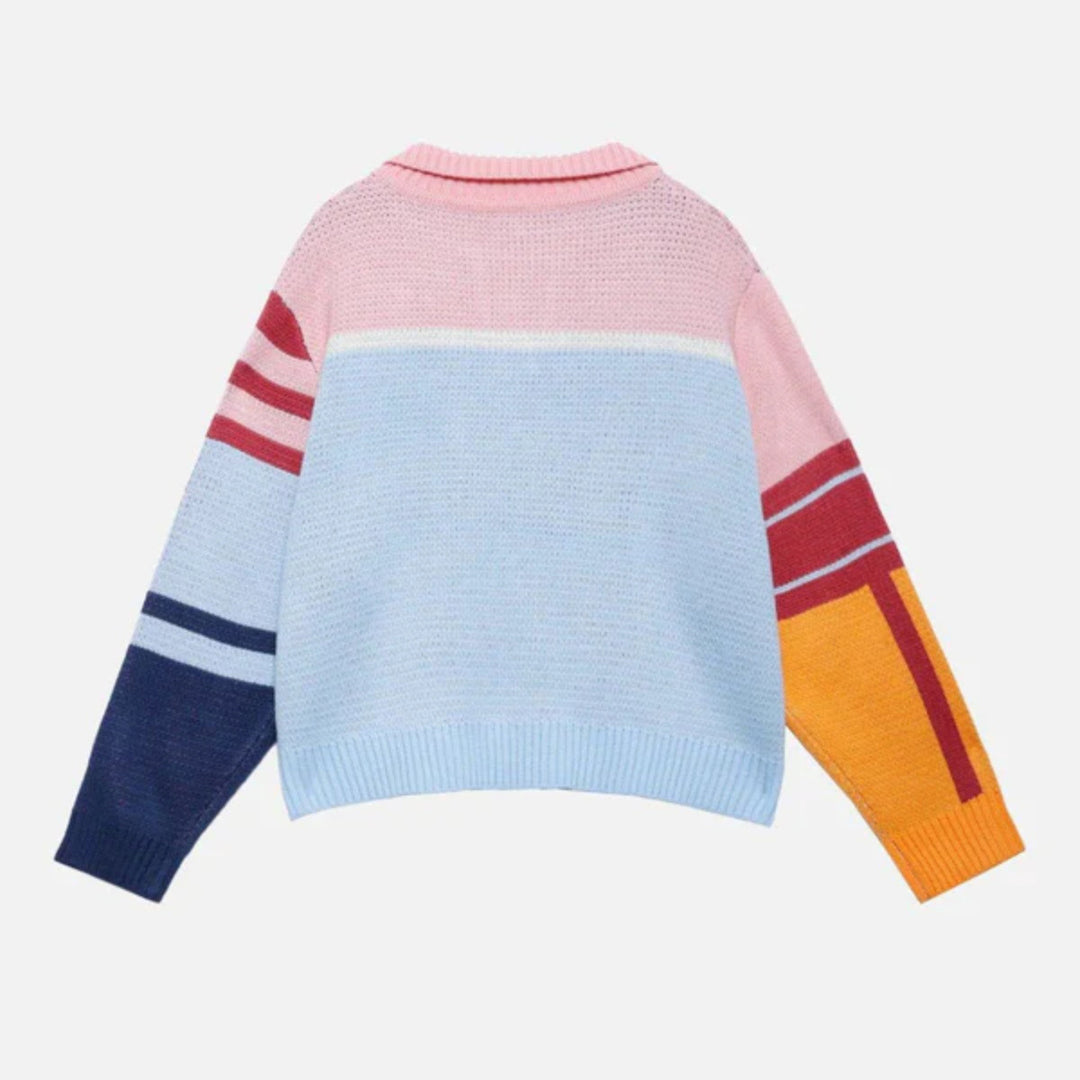 Knit sweater for women with colorful graphic design and modern collar Lune London