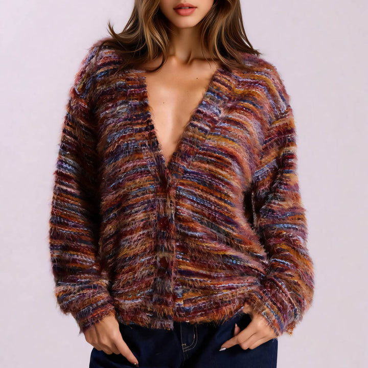 Ladies Plush Pullover with Deep V-neck and Loose Fit Lune London