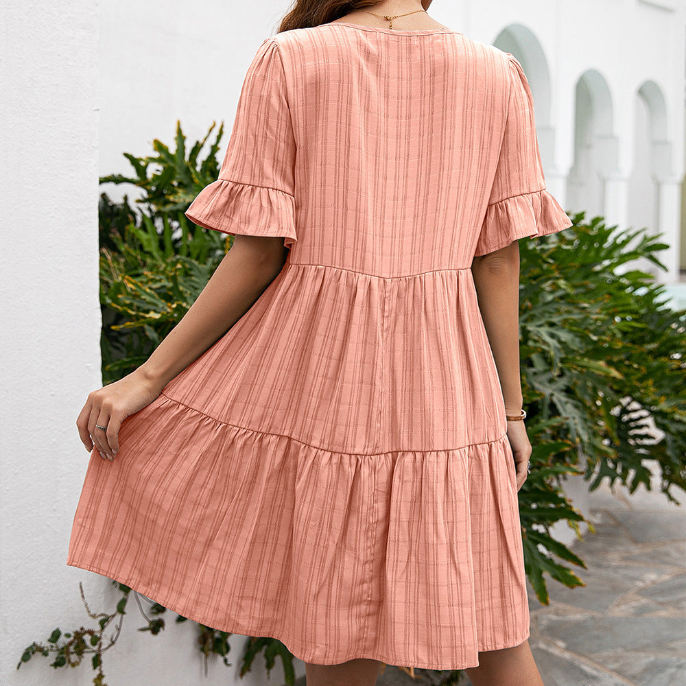 Lightweight midi dress for women with button details and asymmetric hem Lune London