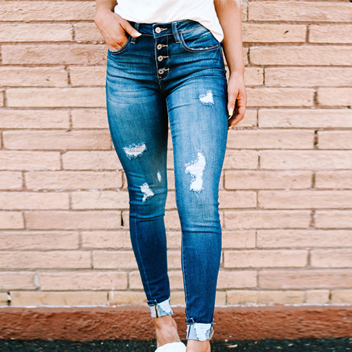 High-waisted skinny jeans for women with frayed hem Lune London