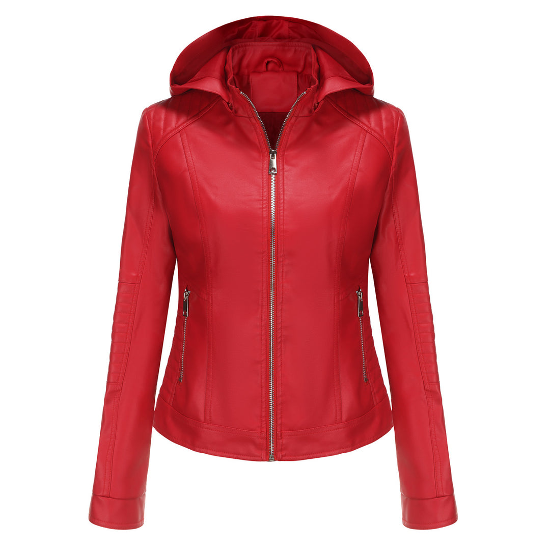 High-quality synthetic leather hooded jacket for women Lune London
