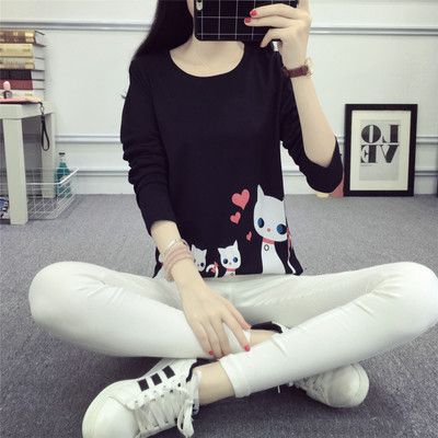 Women's Long Sleeve T-Shirt with Creative Cat Design Lune London