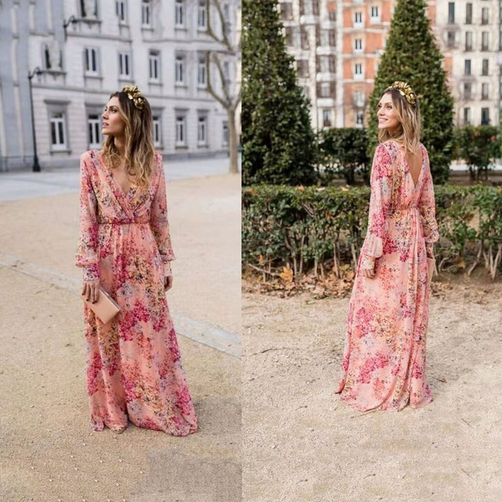 Maxi dress for women with voluminous sleeves and an elegant floral design Lune London