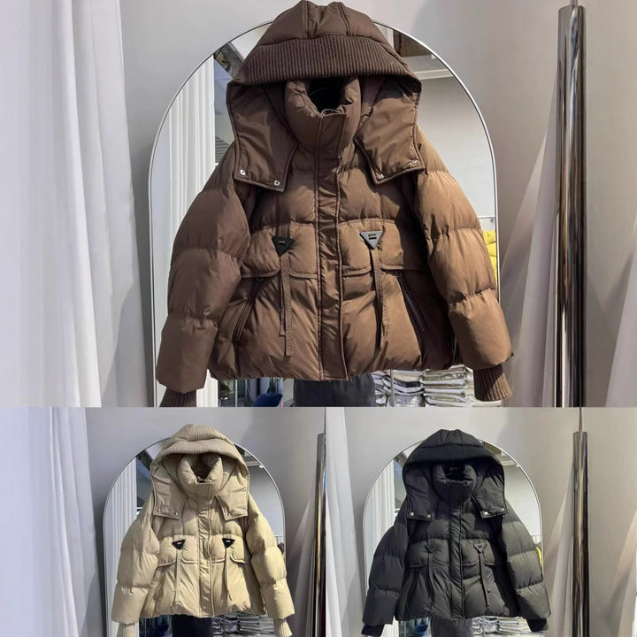 Ladies ultralight puffer jacket with adjustable hood collar and practical zip pockets Lune London