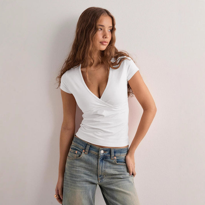 Women's Form-Fitting Wrap Top with V-Neck Lune London