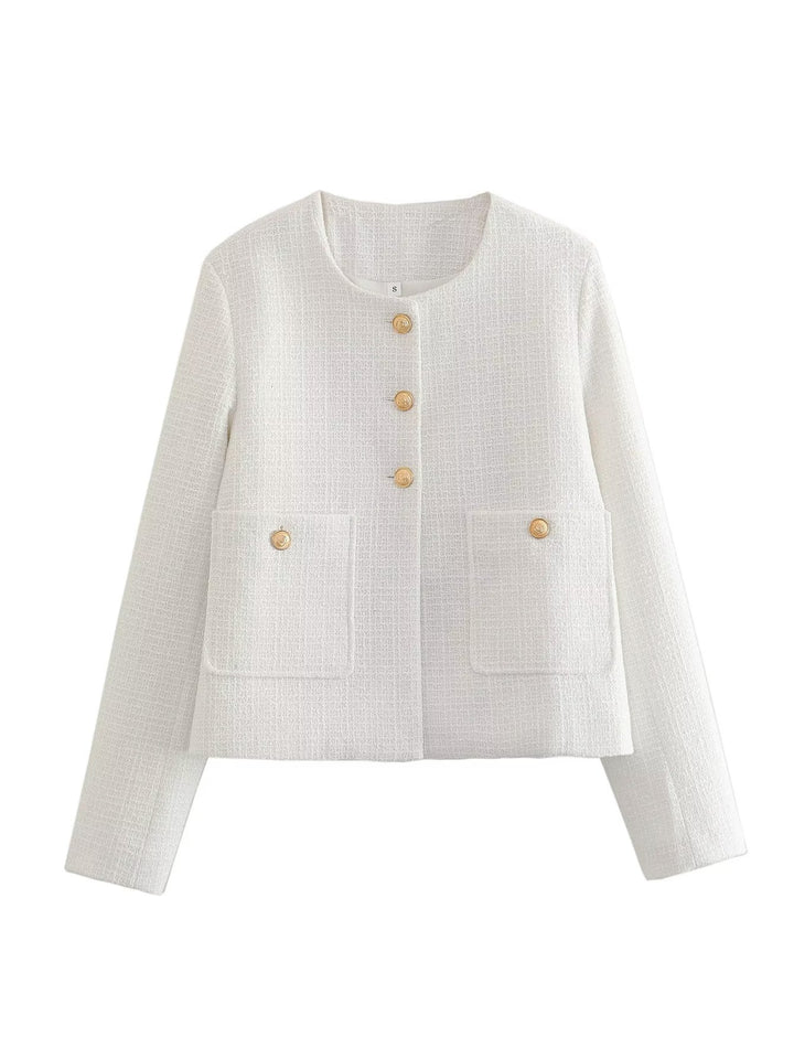 Short tweed jacket for women with decorative buttons Lune London