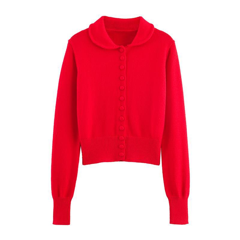 Ladies' knitted jacket with ruffled collar and decorative buttons Lune London