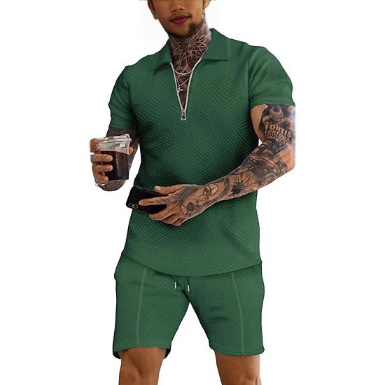 Men's trendy short-sleeve top with textured design and matching shorts Lune London