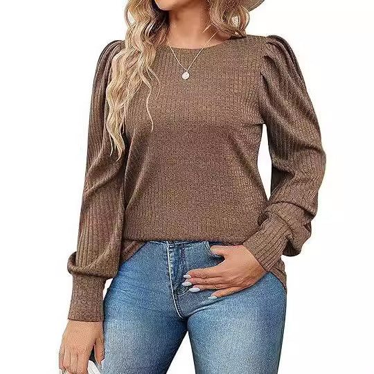 Ladies Elegant ribbed knit top with puff sleeves Lune London