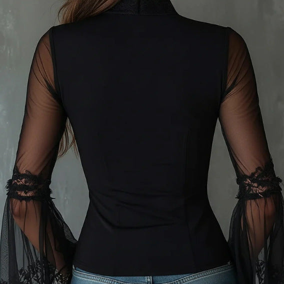 Ladies stylish bodysuit with mesh sleeves and zipper Lune London
