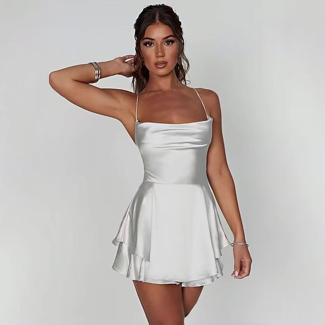 Ladies Charming Mini Dress with Layers and Spaghetti Straps Lune London