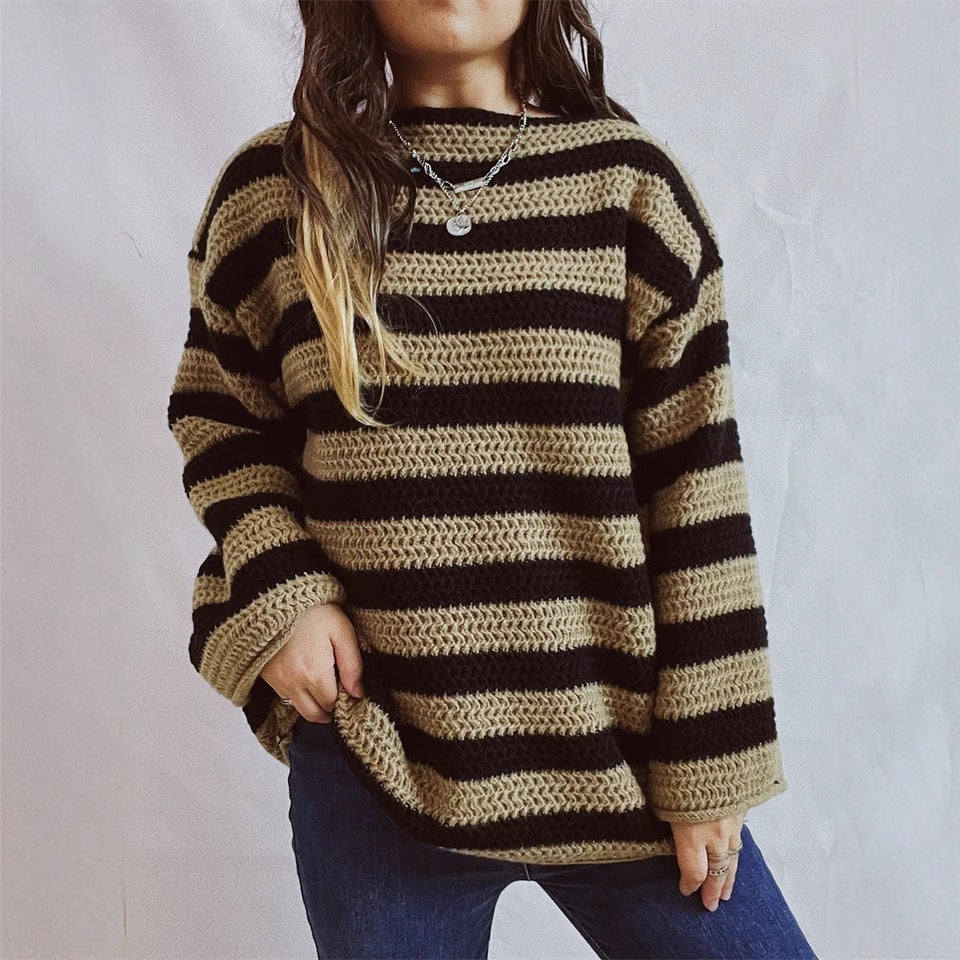 Pull surdimensionné en tricot pour femmes avec motif à larges rayures Chic & Stil