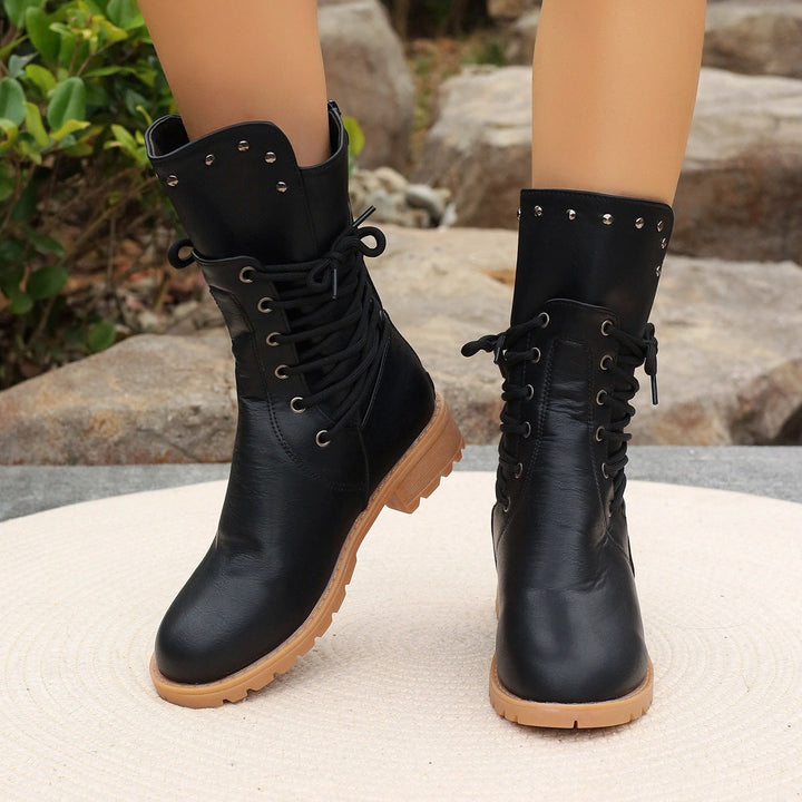 Lune London | Mid-calf boots - Faux leather - Lacing - Block heel - Sturdy sole