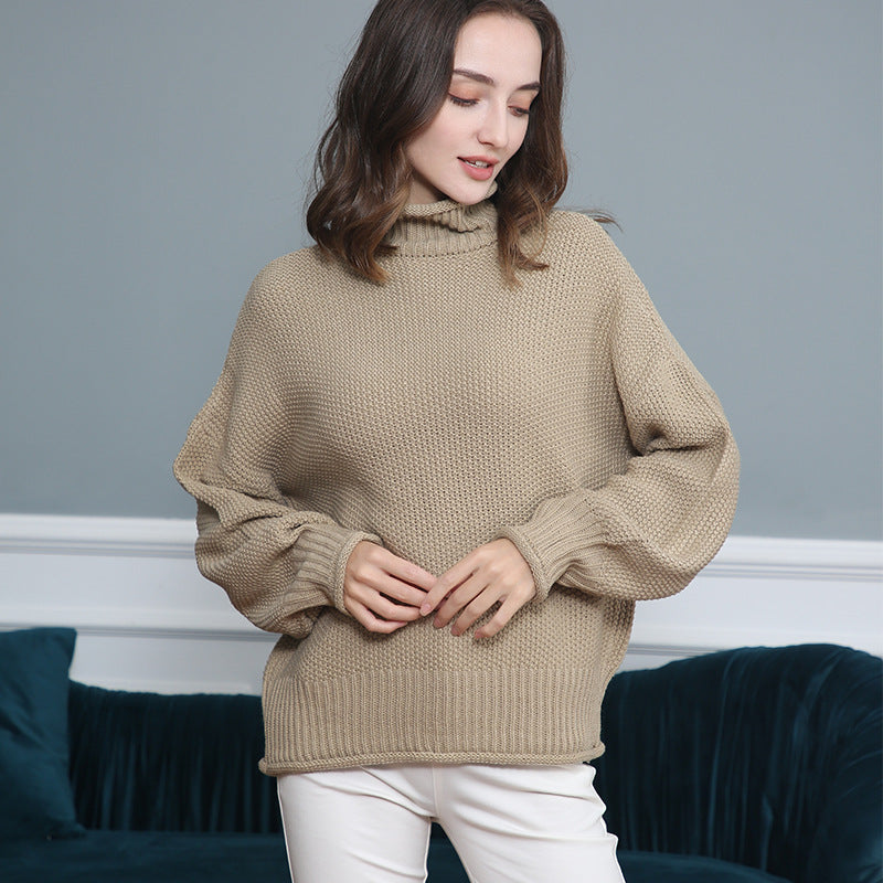 Pull femme en grosse maille avec col roulé et coupe aérienne Lune London