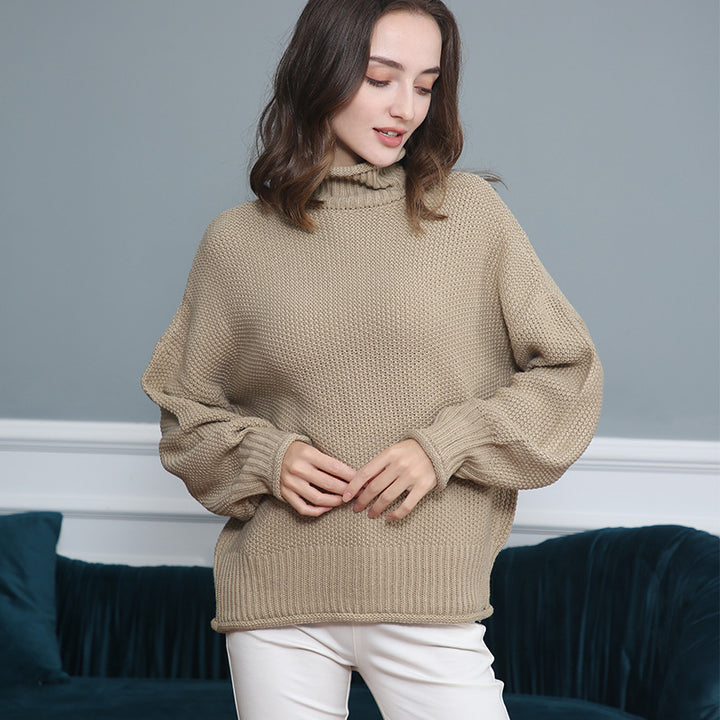 Pull femme en grosse maille avec col roulé et coupe aérienne Lune London