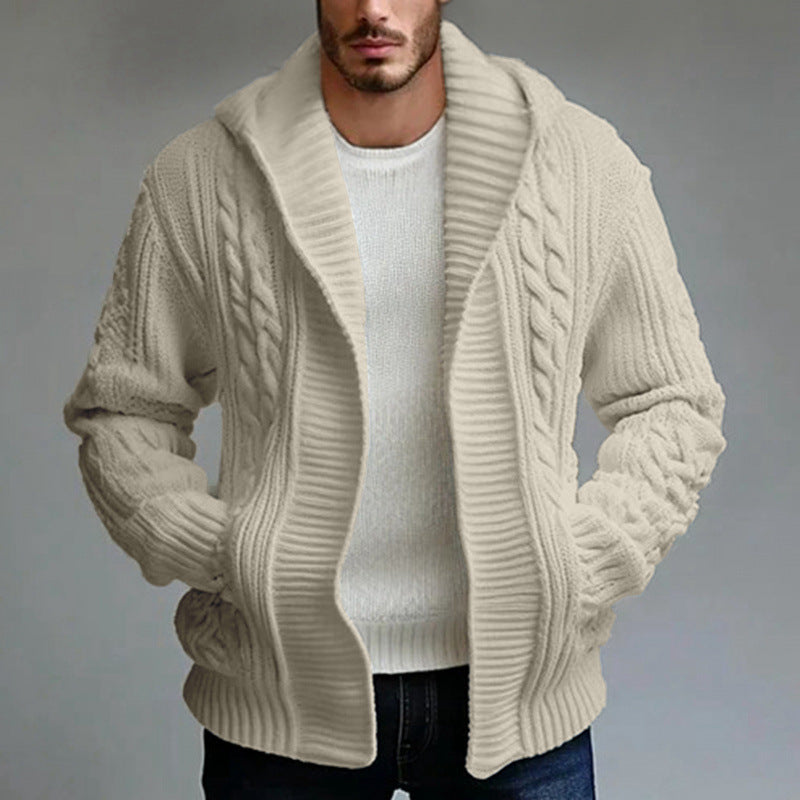 Men's knit jacket with large collar and cable pattern Lune London