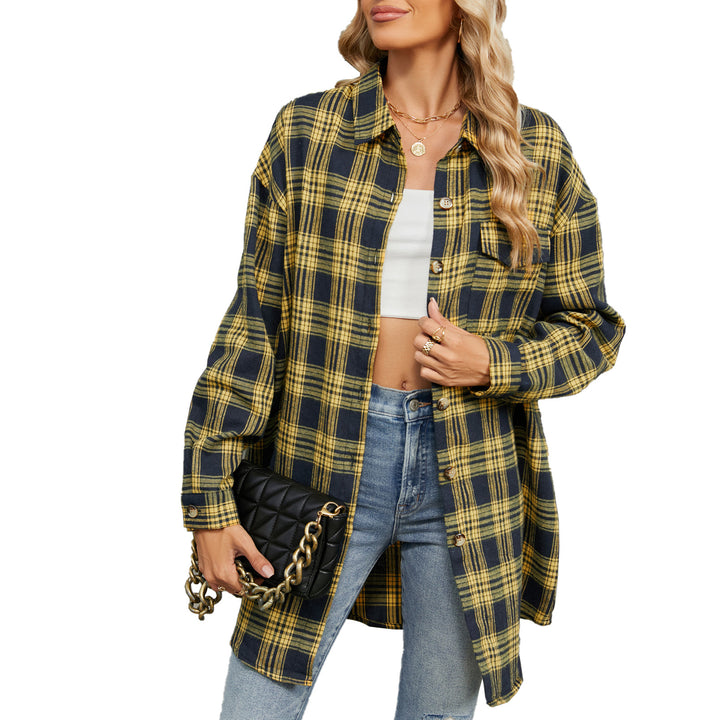 Women's oversized checkered shirt with a relaxed fit and button details Lune London