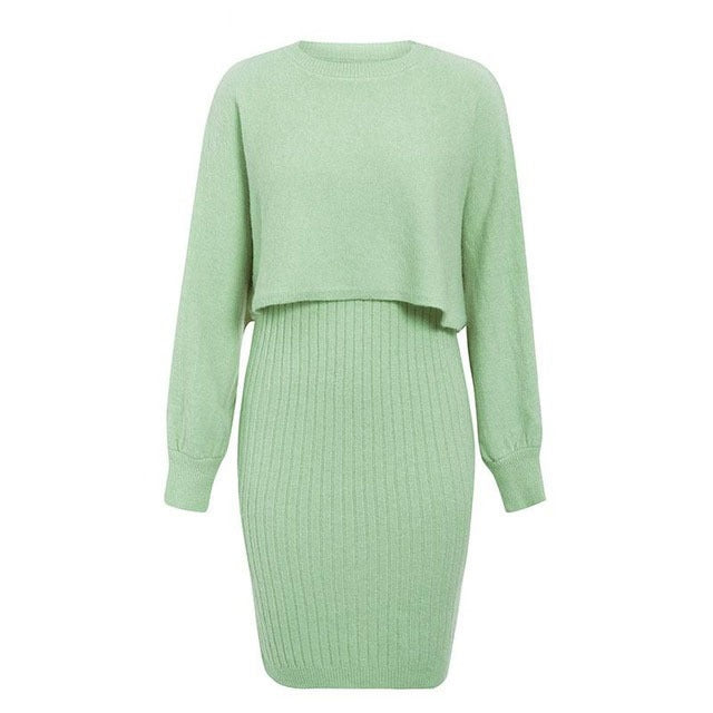 Knit dress for women with contrasting top and ribbed skirt Lune London